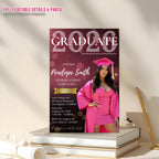 Digital Graduation Announcement 2026 Invitation Pink Black Senior Graduation invite with photo, Woman College Graduation Party Template
