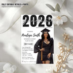 Graduation Party Invitation 2026, Digital Woman Senior Graduation invite with photo, Editable Men College Graduation Announcement Template