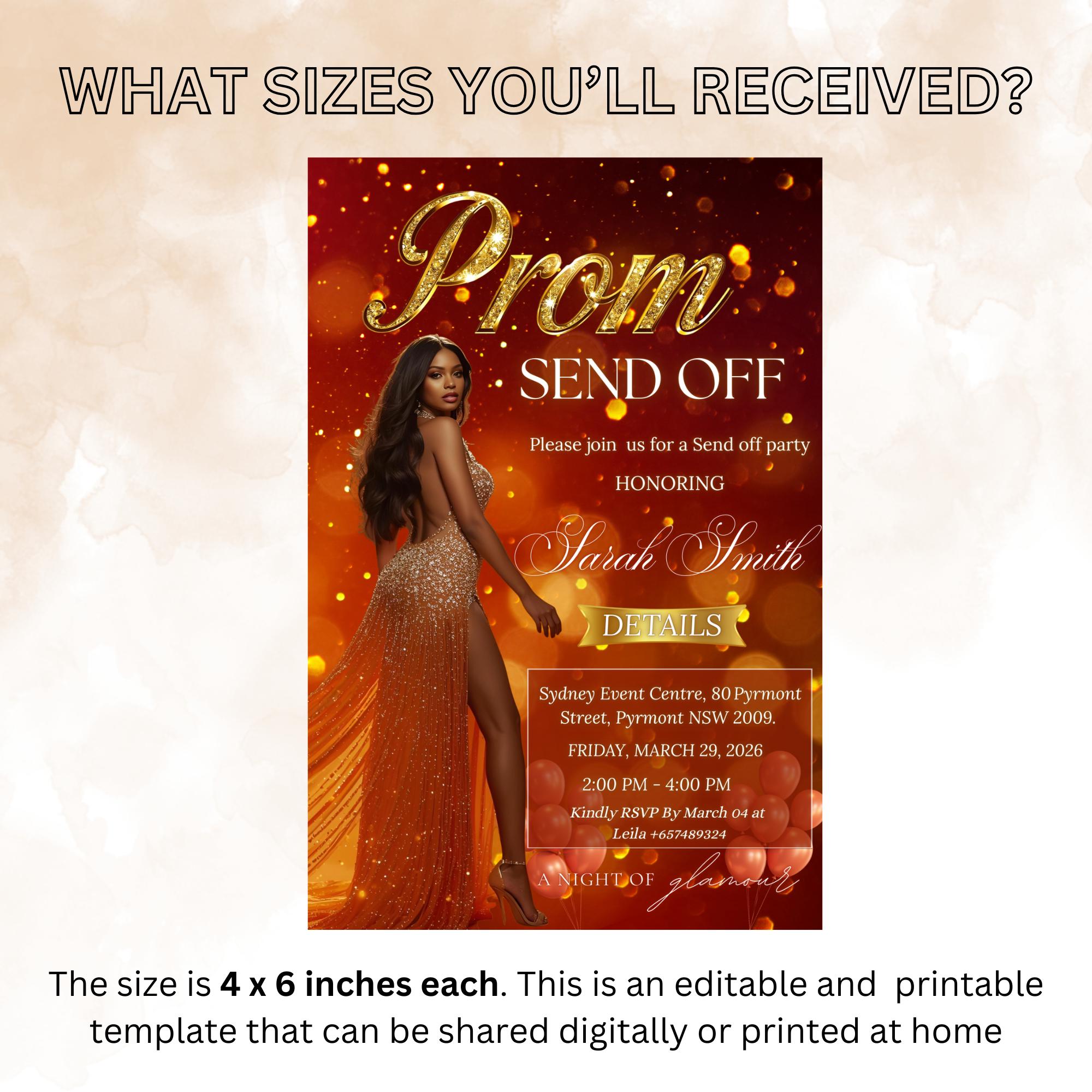 Orange Prom Send Off Party Invitation, Woman Senior Ball and Junior Prom Night with photo invite Elegant Hollywood Theme Template, PRM09