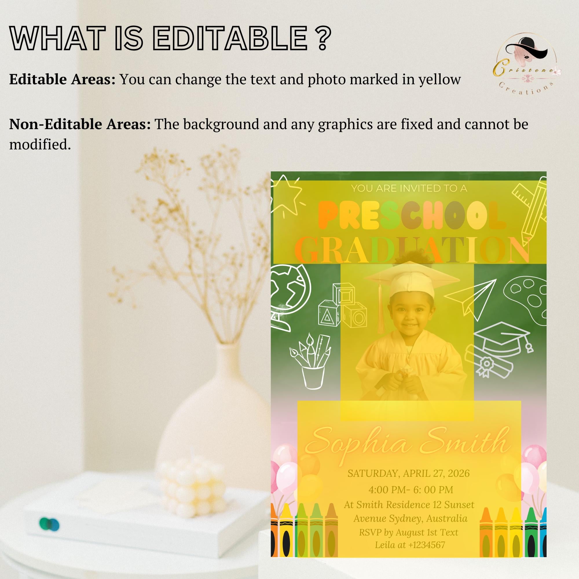 Preschool Graduation Announcement Invitation, Pre-K Graduates Class of 2026 with photo invite, Colorful Kindergarten Grad party Template