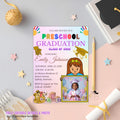 Preschool Graduation Announcement Invitation, Pre-K Graduates Class of 2026 with photo invite Colorful Kids Kindergarten Grad party Template