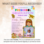 Preschool Graduation Announcement Invitation, Pre-K Graduates Class of 2026 with photo invite Colorful Kids Kindergarten Grad party Template