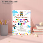 Preschool Graduation Announcement Invitation, Pre-K Graduates Class of 2026 Invite Colorful Kid Kindergarten Grad party Celebration Template