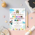 Preschool Graduation Announcement Invitation, Pre-K Graduates Class of 2026 Invite Colorful Kid Kindergarten Grad party Celebration Template