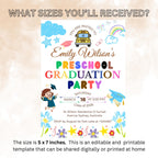Preschool Graduation Announcement Invitation, Pre-K Graduates Class of 2026 Invite Colorful Kid Kindergarten Grad party Celebration Template