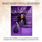 Law School Graduation Invitation, 2026 Lawyer Ceremony invite with photo, Legal Attorney Profession Graduate Flyer Magazine Cover Template