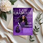 Law School Graduation Invitation, 2026 Lawyer Ceremony invite with photo, Legal Attorney Profession Graduate Flyer Magazine Cover Template