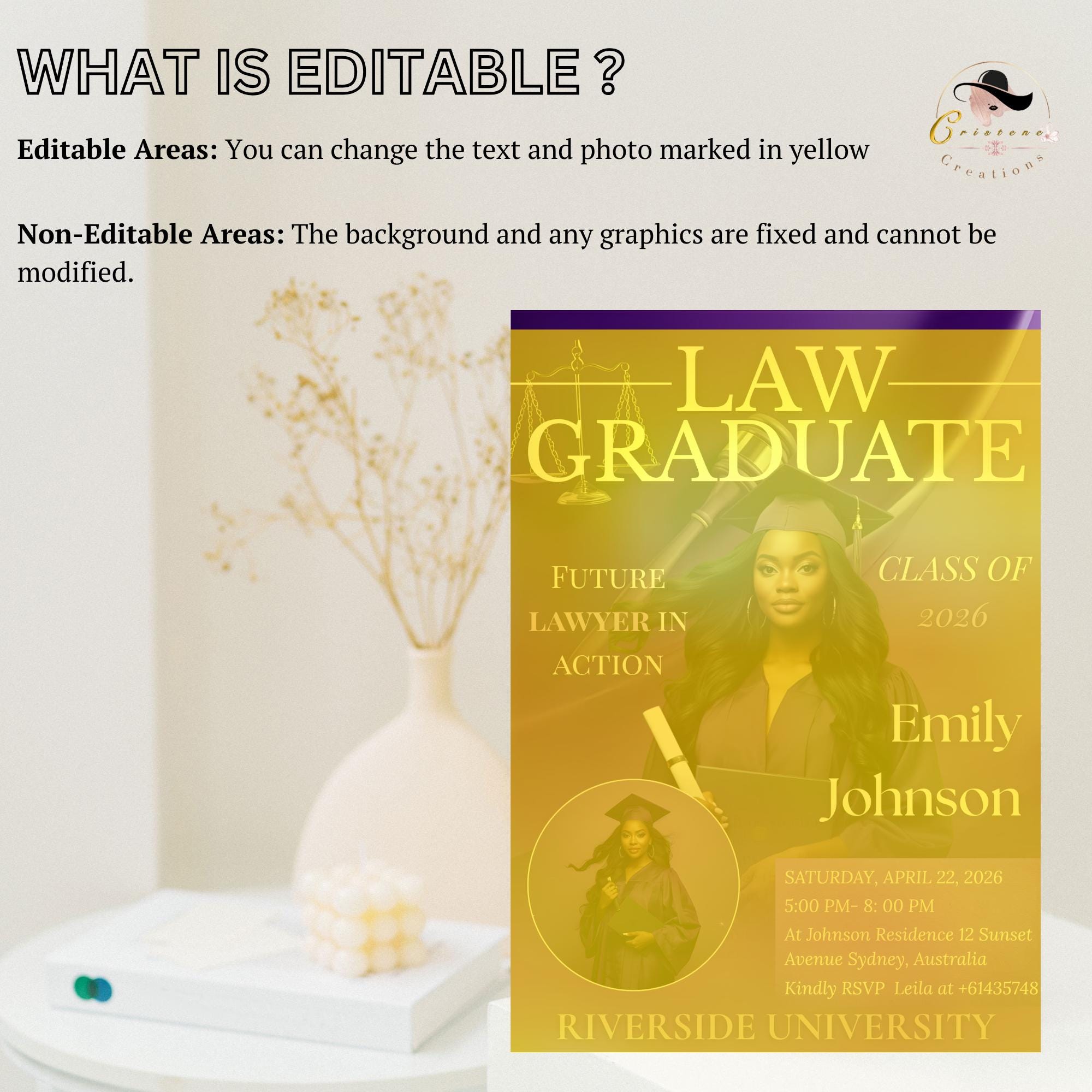 Law School Graduation Invitation, 2026 Lawyer Ceremony invite with photo, Legal Attorney Profession Graduate Flyer Magazine Cover Template