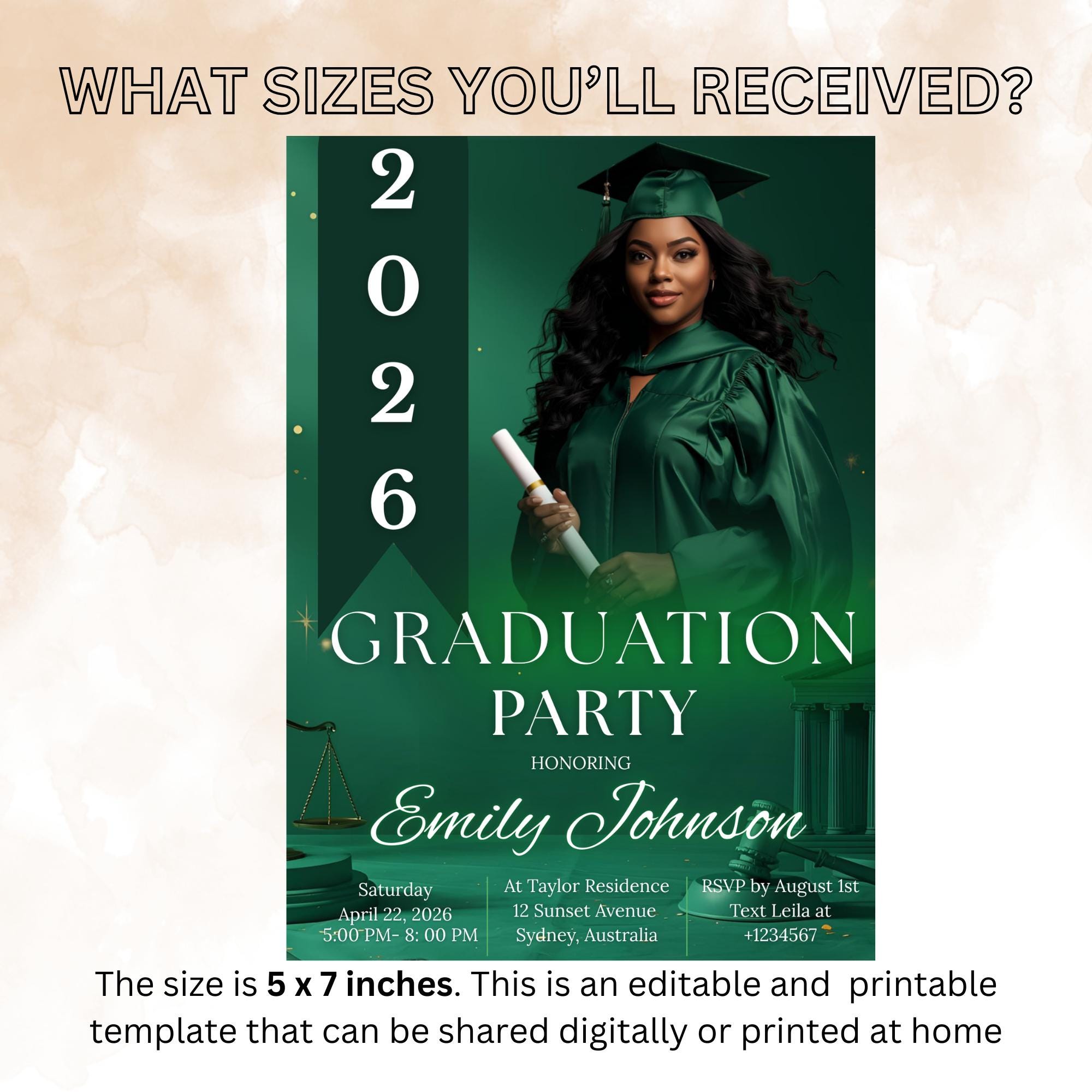 Law School Graduation Announcement Invitation, 2026 Lawyer Ceremony invite with photo, Legal Attorney Profession Graduate Flyer Template