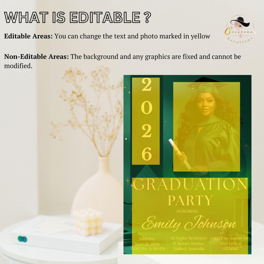 Law School Graduation Announcement Invitation, 2026 Lawyer Ceremony invite with photo, Legal Attorney Profession Graduate Flyer Template