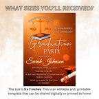Editable Lawyer Graduation Announcement Invitation, Class 2026 Law School Ceremony invite, Legal Attorney Profession Graduate Flyer Template