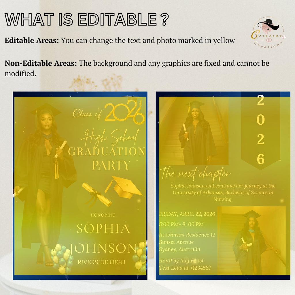 Senior Graduation Announcement Invitation, Blue 12th Grade Highschool Grad Party Invite with photo, 2026 Men and Woman Graduates Template