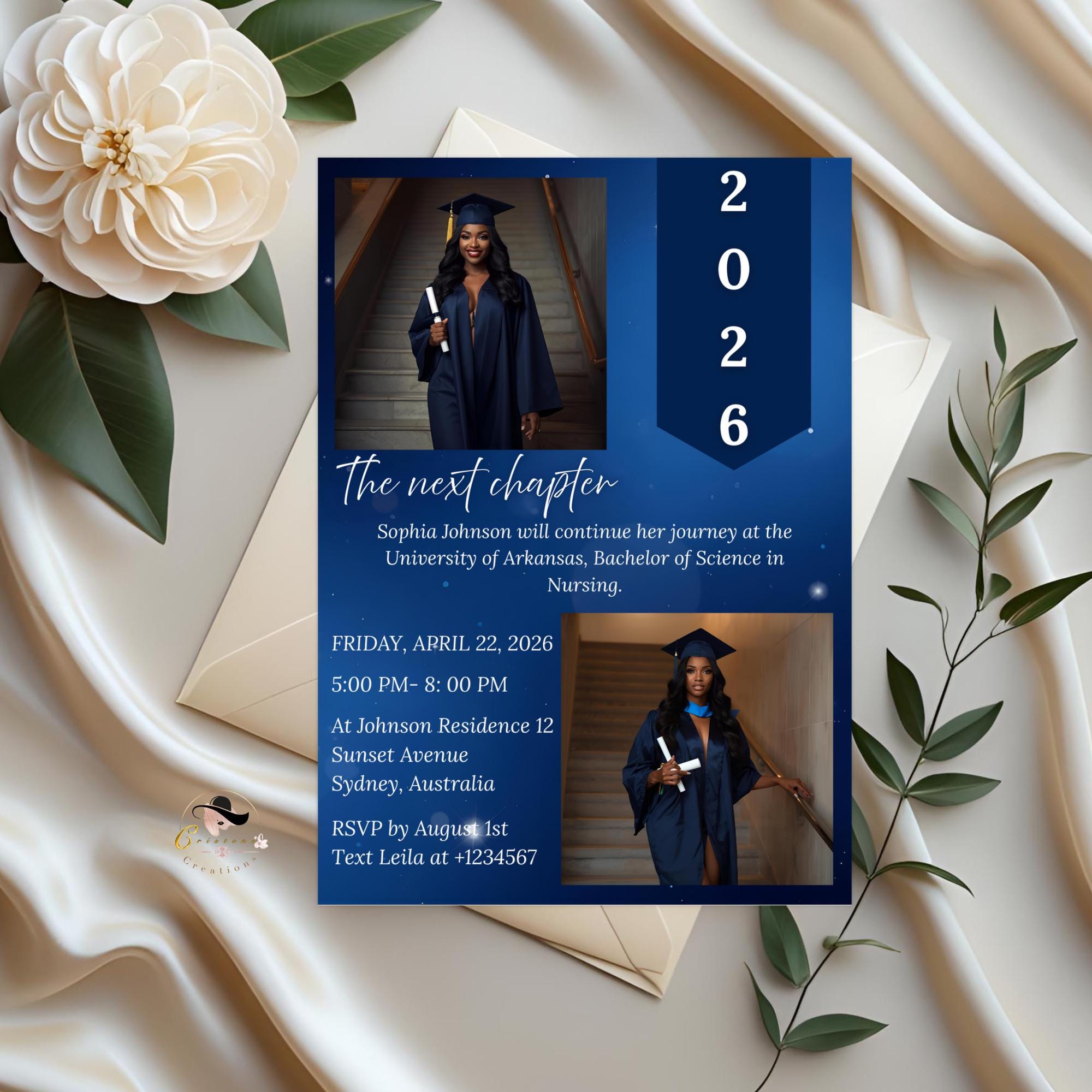 Senior Graduation Announcement Invitation, Blue 12th Grade Highschool Grad Party Invite with photo, 2026 Men and Woman Graduates Template