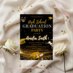 Senior Graduation Announcement Invitation, Black gold 12th Grade Highschool Grad Party Invite, Class of 2026 Men and Woman Graduate Template