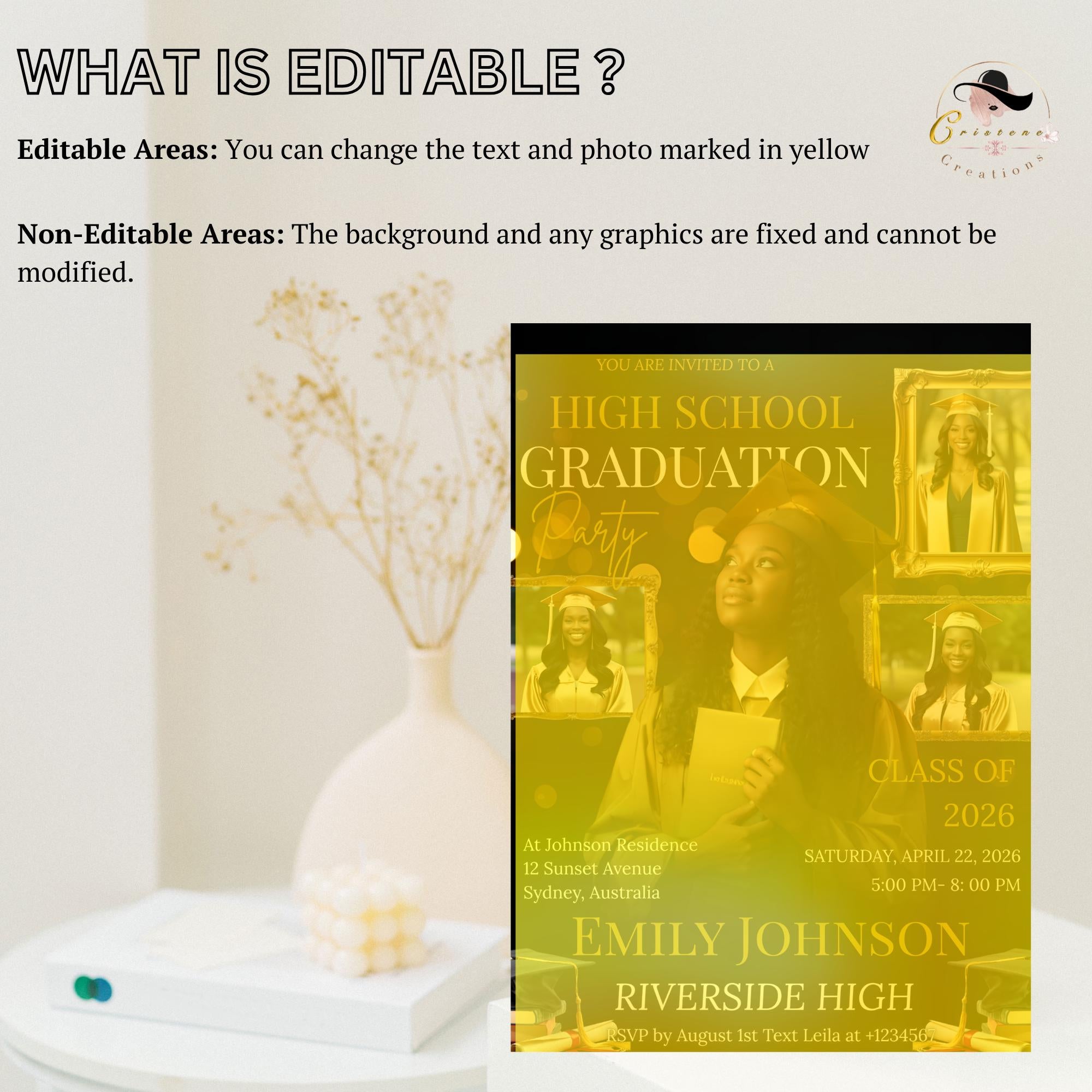 Senior Graduation Announcement Invitation Black gold 12th Grade Highschool Grad Party Invite with photo, Men and Woman Graduates Template