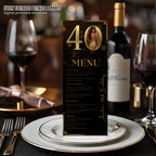 Editable 40th Birthday Party Menu card, Black Gold Dinner Menu with photo, Elegant Anniversary Menu, Printable Men and Woman Menu Template