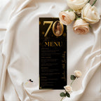 70th Birthday Party Menu card, Black Gold Elegant Dinner Menu with photo, Editable Seventieth Menu, Printable Men and Woman Menu Template