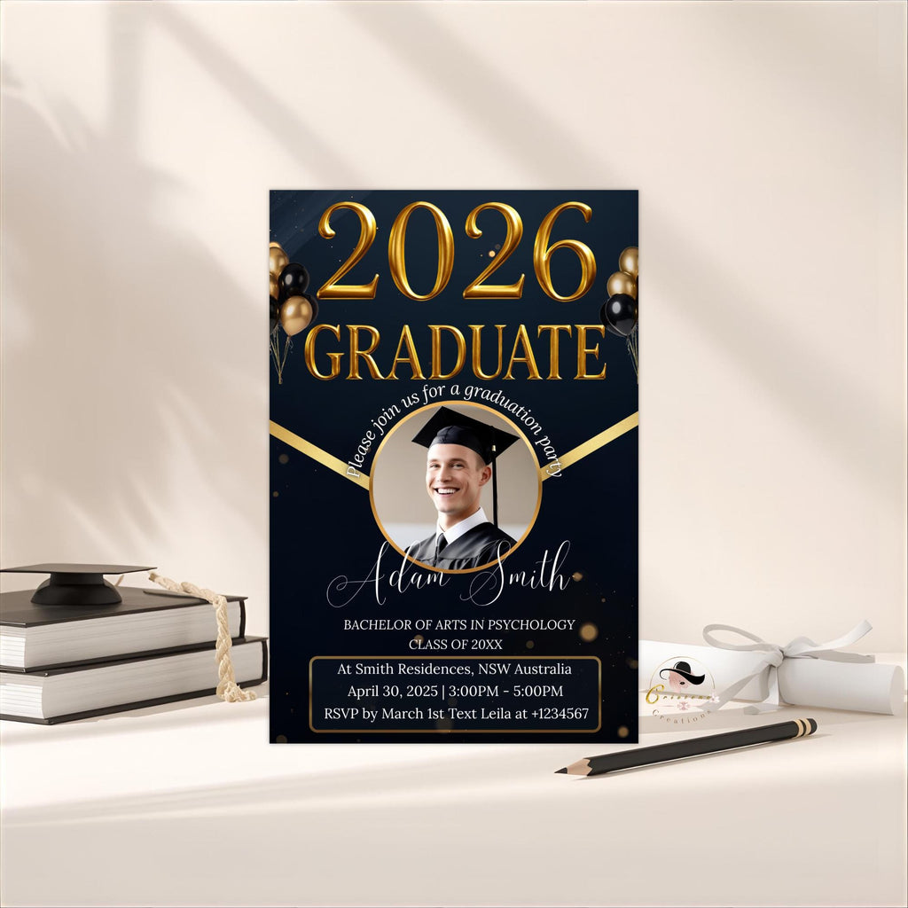 Digital Graduation Party Invitation Men 2026 Senior Graduates Invite with photo, College Graduation Day Announcement, He DID it Template