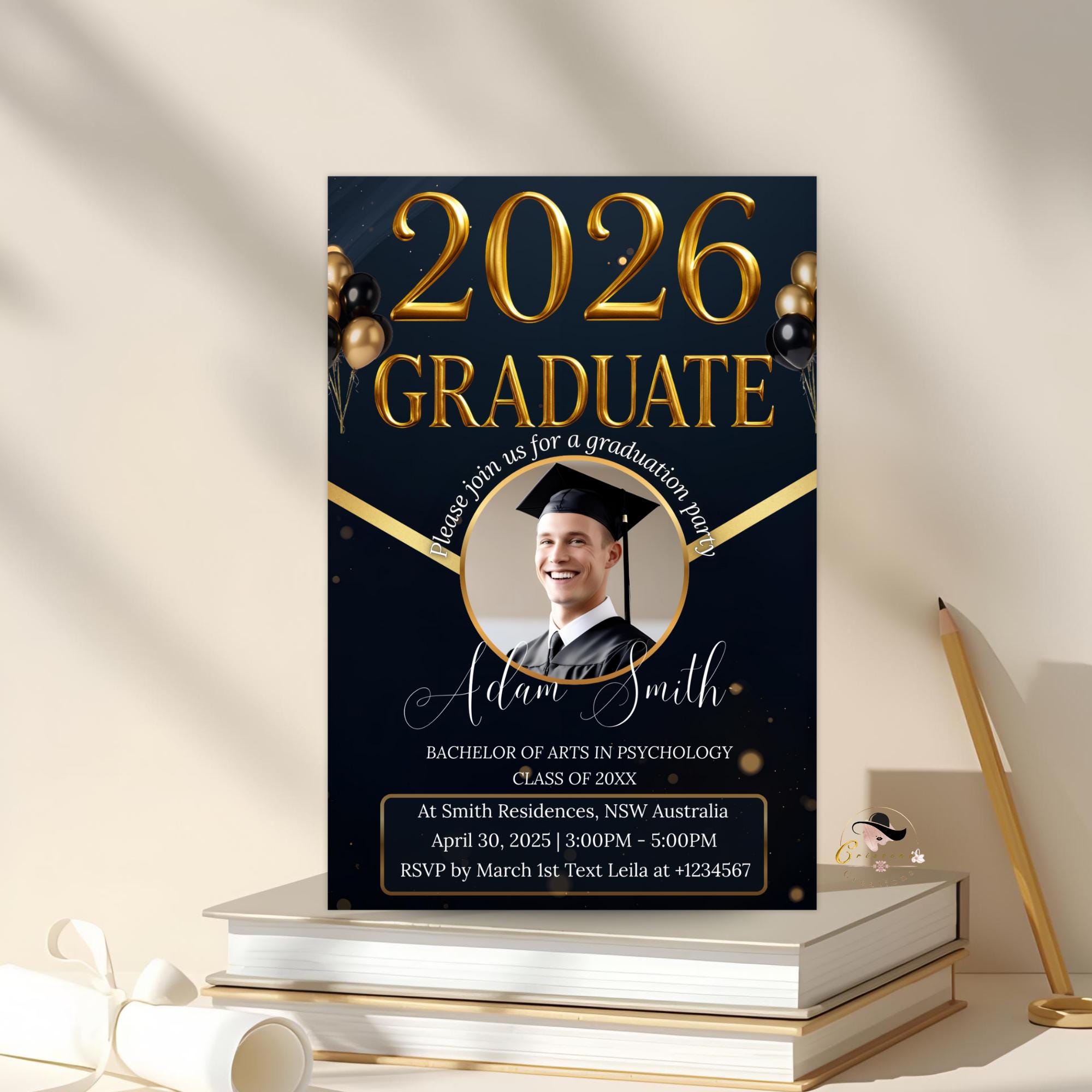 Digital Graduation Party Invitation Men 2026 Senior Graduates Invite with photo, College Graduation Day Announcement, He DID it Template