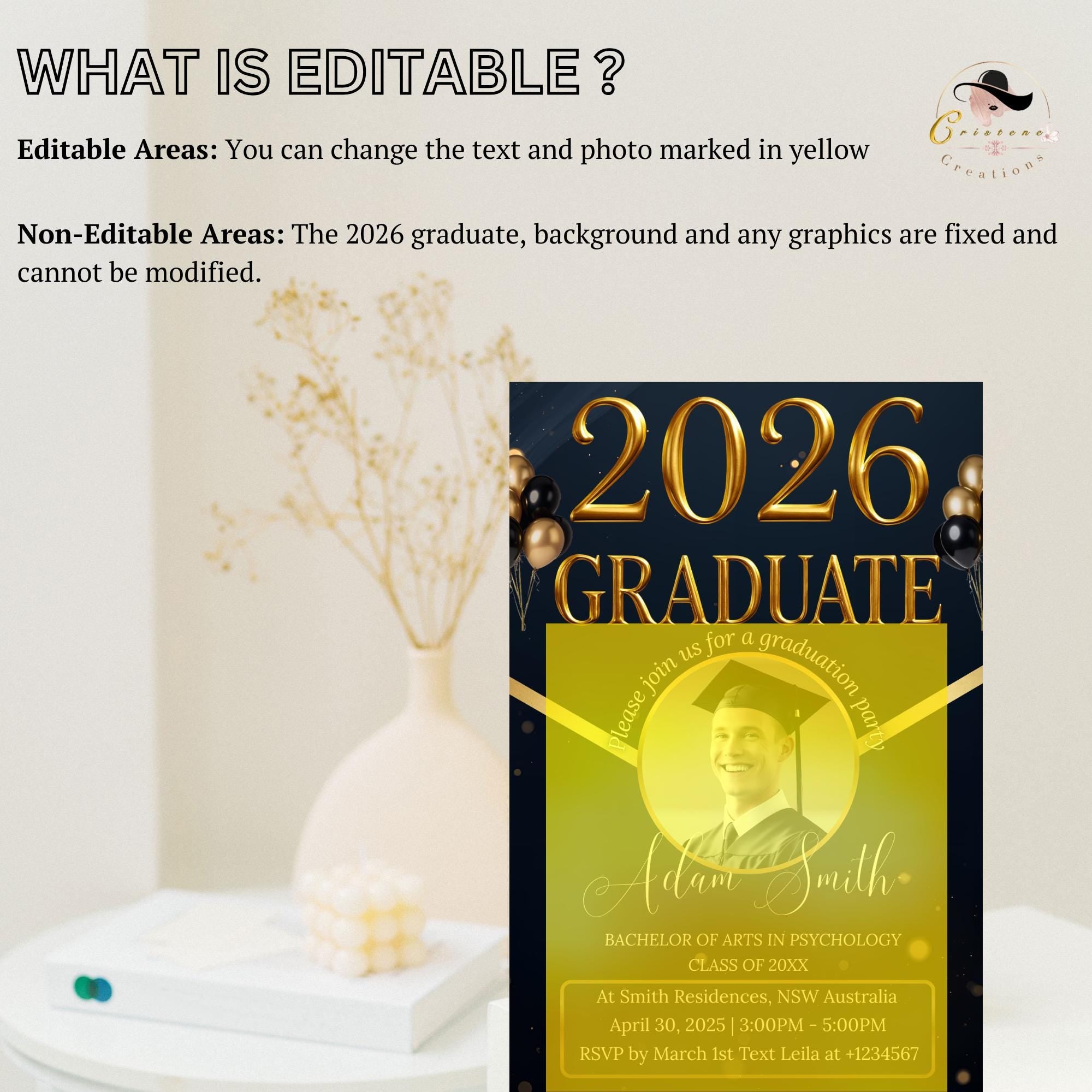 Digital Graduation Party Invitation Men 2026 Senior Graduates Invite with photo, College Graduation Day Announcement, He DID it Template
