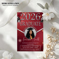 Maroon Graduation Party Invitation 2026, Digital Woman Senior Graduation Announcement invite with photo, Editable College Graduates Template