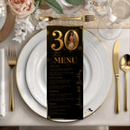 Editable 30th Birthday Dinner Menu Card, Black Gold Party Menu with photo, Elegant Anniversary Menu, Printable Men and Woman Menu Template