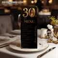 Editable 30th Birthday Dinner Menu Card, Black Gold Party Menu with photo, Elegant Anniversary Menu, Printable Men and Woman Menu Template