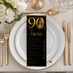 90th Birthday Party Menu card, Black Gold Elegant Dinner Menu with photo, Editable Ninetieth Menu, Printable Men and Woman Menu Template