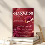 Maroon Graduation Party Invitation, Class of 2026 Senior Graduation Dinner invite, Editable College Graduate Announcement Burgundy Template
