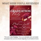 Maroon Graduation Party Invitation, Class of 2026 Senior Graduation Dinner invite, Editable College Graduate Announcement Burgundy Template