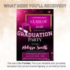 Digital Graduation Party Invitation Pink Black Class of 2026 Senior Graduation Dinner invite, Elegant College Graduate Announcement Template
