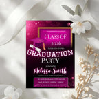 Digital Graduation Party Invitation Pink Black Class of 2026 Senior Graduation Dinner invite, Elegant College Graduate Announcement Template