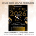 Black Gold Graduation Party Invitation, Class of 2026 Senior Graduation Dinner invite, Men and Woman College Graduate Announcement Template