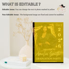 Graduation Welcome Party Sign Black Gold, Woman Graduates Poster Sign with photo, 2026 Men College Commencement Announcement Entry Template