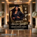 Graduation Welcome Party Sign Black Gold, Woman Graduates Poster Sign with photo, 2026 Men College Commencement Announcement Entry Template