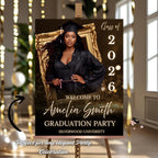 Graduation Welcome Party Sign Black Gold, Woman Graduates Poster Sign with photo, 2026 Men College Commencement Announcement Entry Template
