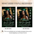 Green Graduation Welcome Party Sign, Woman Senior Graduates Poster Sign with photo Men College Commencement Announcement Entry Sign Template