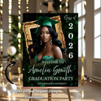 Green Graduation Welcome Party Sign, Woman Senior Graduates Poster Sign with photo Men College Commencement Announcement Entry Sign Template