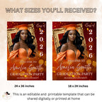 Orange Graduation Party Welcome Sign, Woman Senior Graduate Poster Sign with photo Men College Commencement Announcement Entry Sign Template
