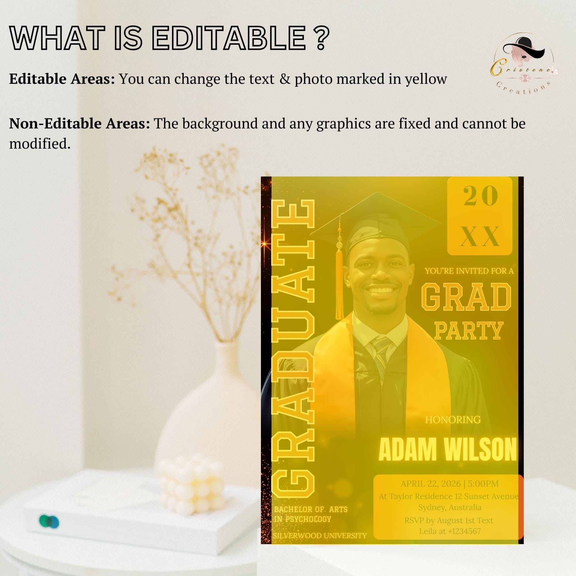 Men Graduation Announcement 2026 Invitation, Orange Black Senior Grad Party Invite with photo, Male College Graduate Magazine Cover Template