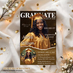 Black gold Graduation Announcement 2026 Invitation, Senior Graduation invite with photo Woman College Graduate Party Magazine Cover Template