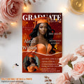 Graduation Announcement 2026 Invitation Orange Gold Senior Graduation invite with photo Woman College Graduate Party Magazine Cover Template