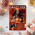 Graduation Announcement 2026 Invitation Orange Gold Senior Graduation invite with photo Woman College Graduate Party Magazine Cover Template