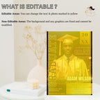 Black Gold Graduation Announcement 2026 Invitation, Men Senior Grad Party Invite with photo, Male College Graduate Magazine Cover Template