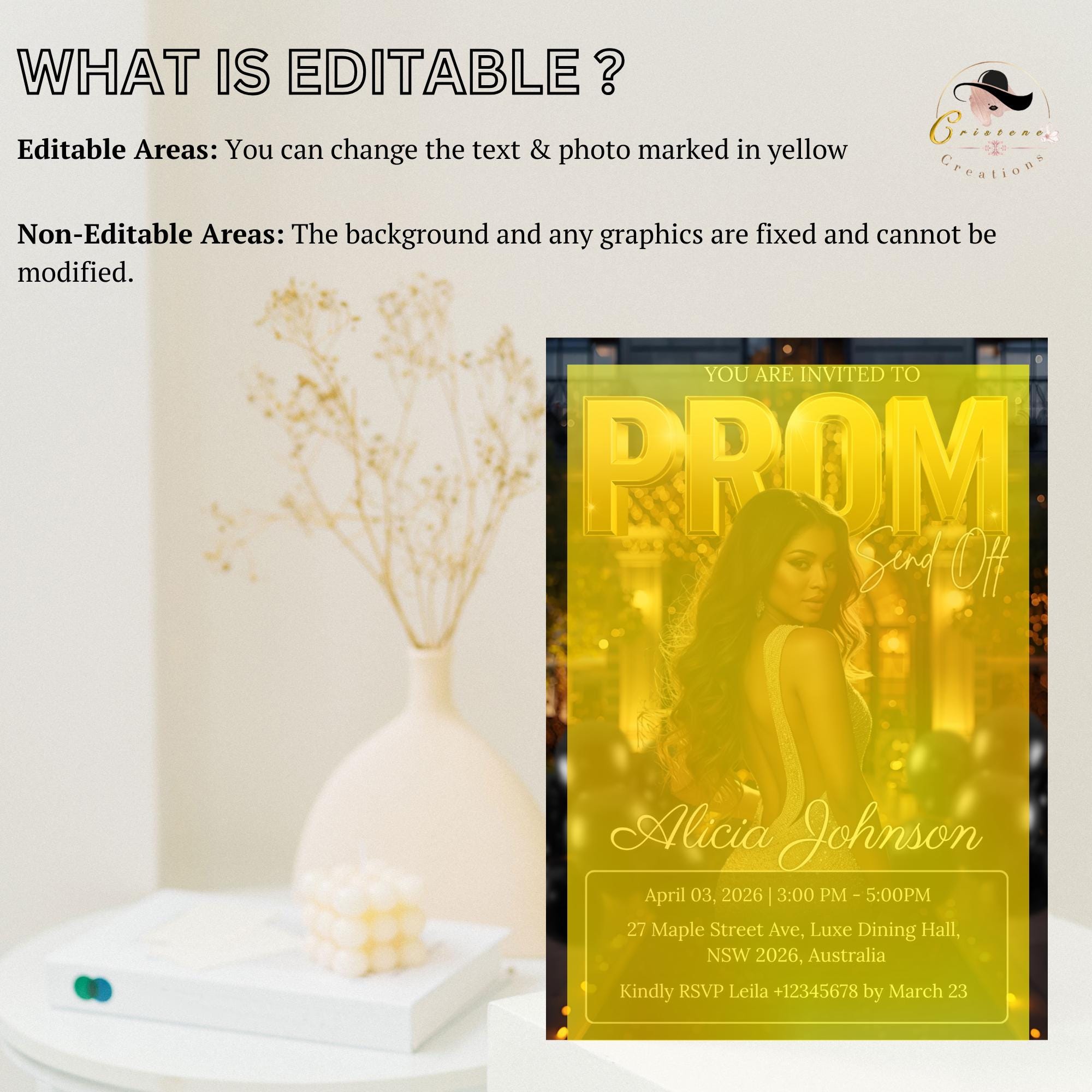 Black gold Prom Send Off Party Invitation, Senior and Junior Prom Night with photo invite, Woman Elegant Hollywood Theme Template, PRM02