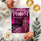 Prom Send Off Party Invitation Pink Black Woman Prom Night with photo invite, Elegant Grand Senior Ball and Junior Prom Gala Template, PRM08