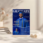 Men Graduation Announcement 2026 Invitation Blue Senior Graduation Party Invite with photo, Male College Graduates Magazine Cover Template