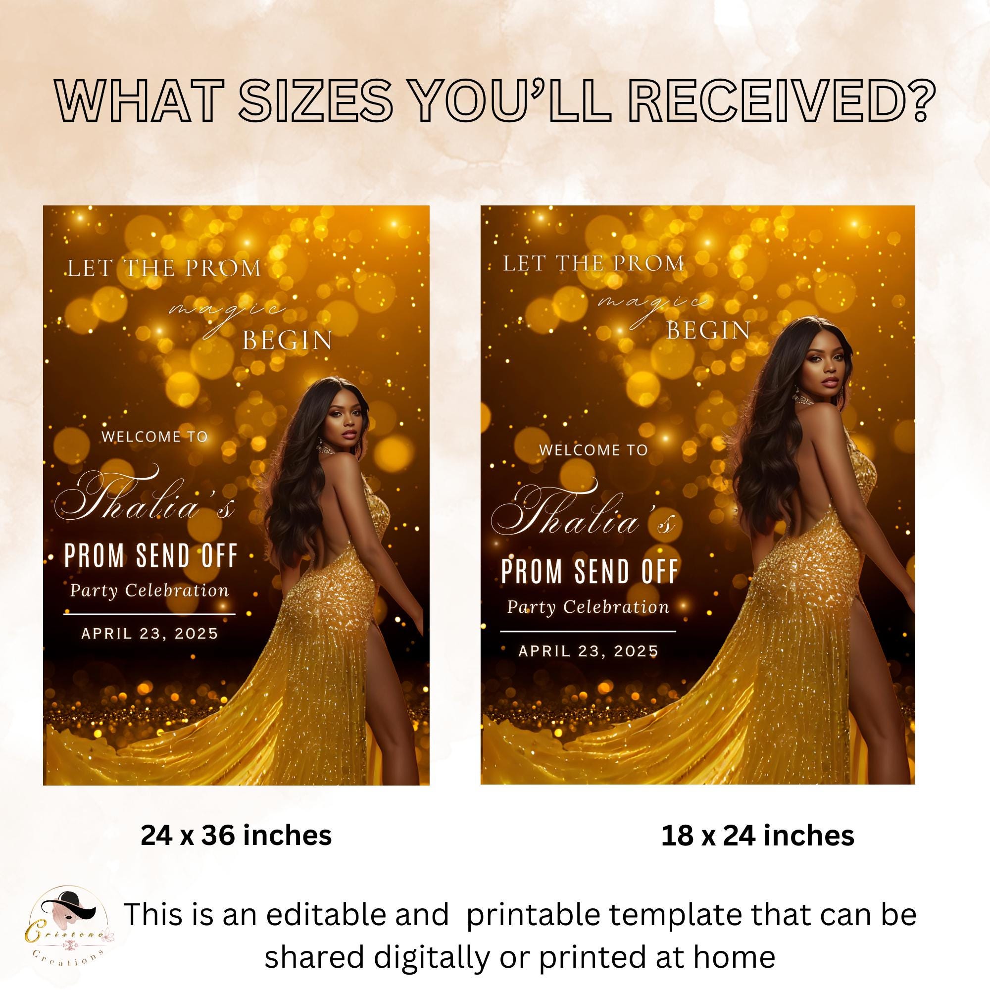 Prom Send Off Party Sign Black Gold Welcome Sign with photo, Junior and Senior Ball Poster Sign, Woman Birthday Dinner Sign Template, PRM06