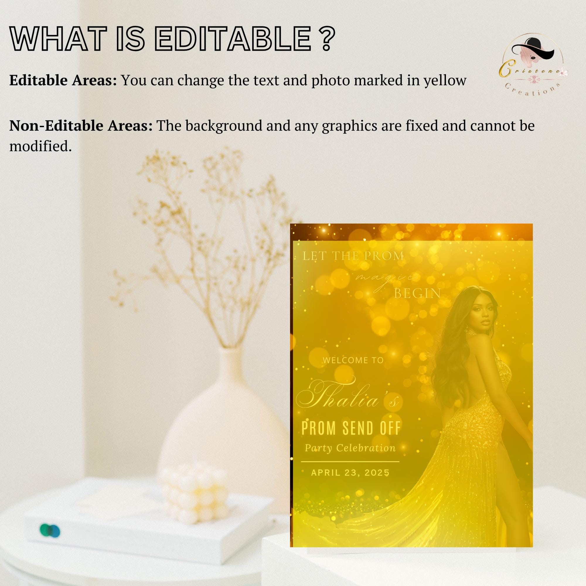 Prom Send Off Party Sign Black Gold Welcome Sign with photo, Junior and Senior Ball Poster Sign, Woman Birthday Dinner Sign Template, PRM06