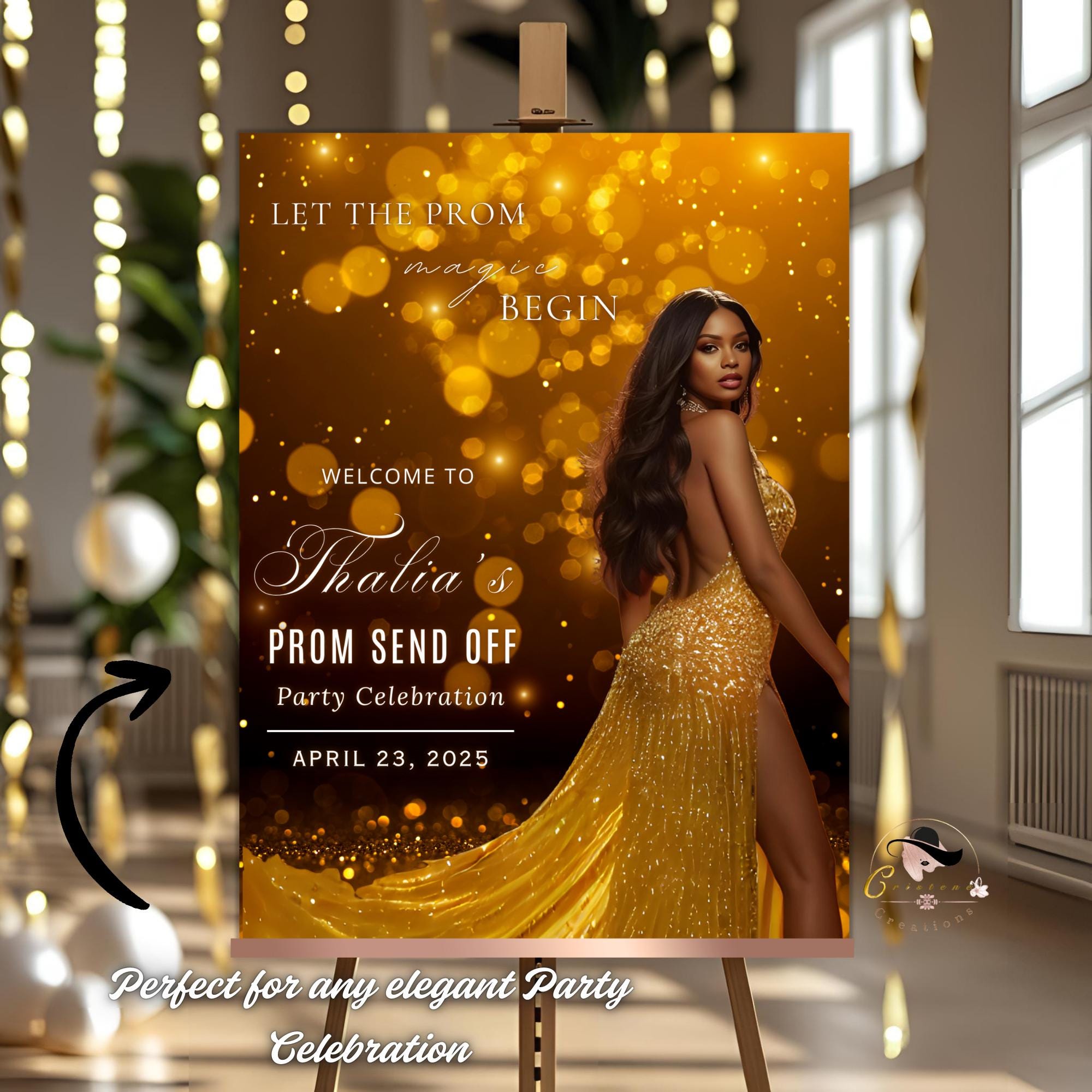 Prom Send Off Party Sign Black Gold Welcome Sign with photo, Junior and Senior Ball Poster Sign, Woman Birthday Dinner Sign Template, PRM06